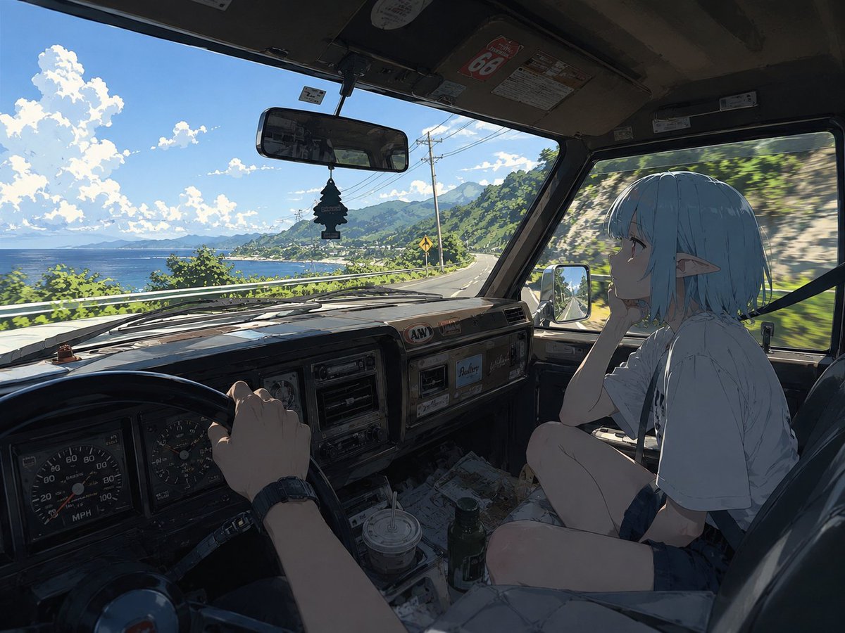 Elf Girl Coastal Driver POV - AI image template preview