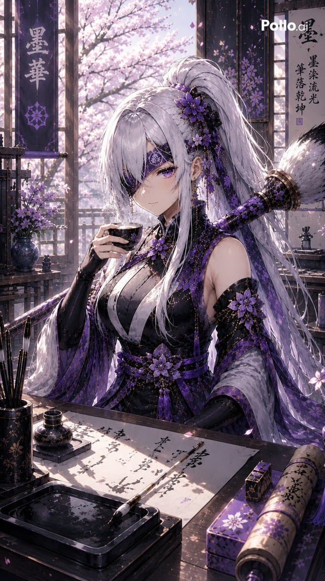 Violet Kunoichi Calligraphy Room - AI image template preview
