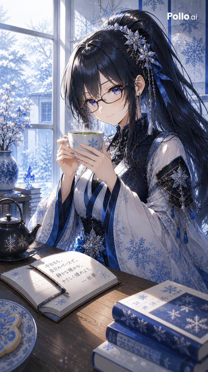 Winter Kunoichi Tea Scene - AI image template preview