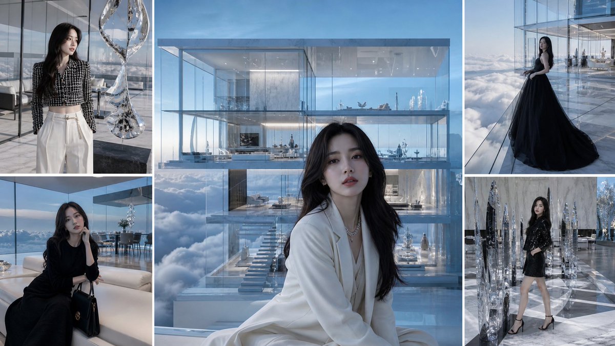 Luxury Glass Sky Penthouse Fashion Collage - AI image template preview
