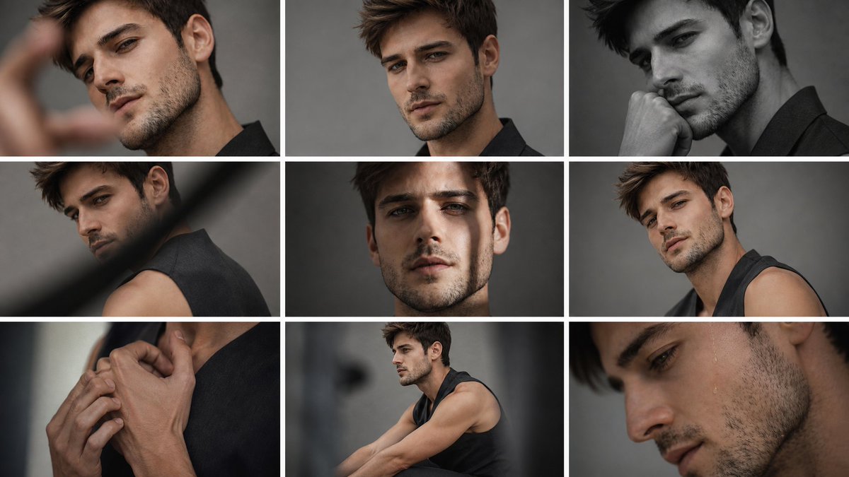 Anonymous Male Editorial Contact Sheet - AI image template preview