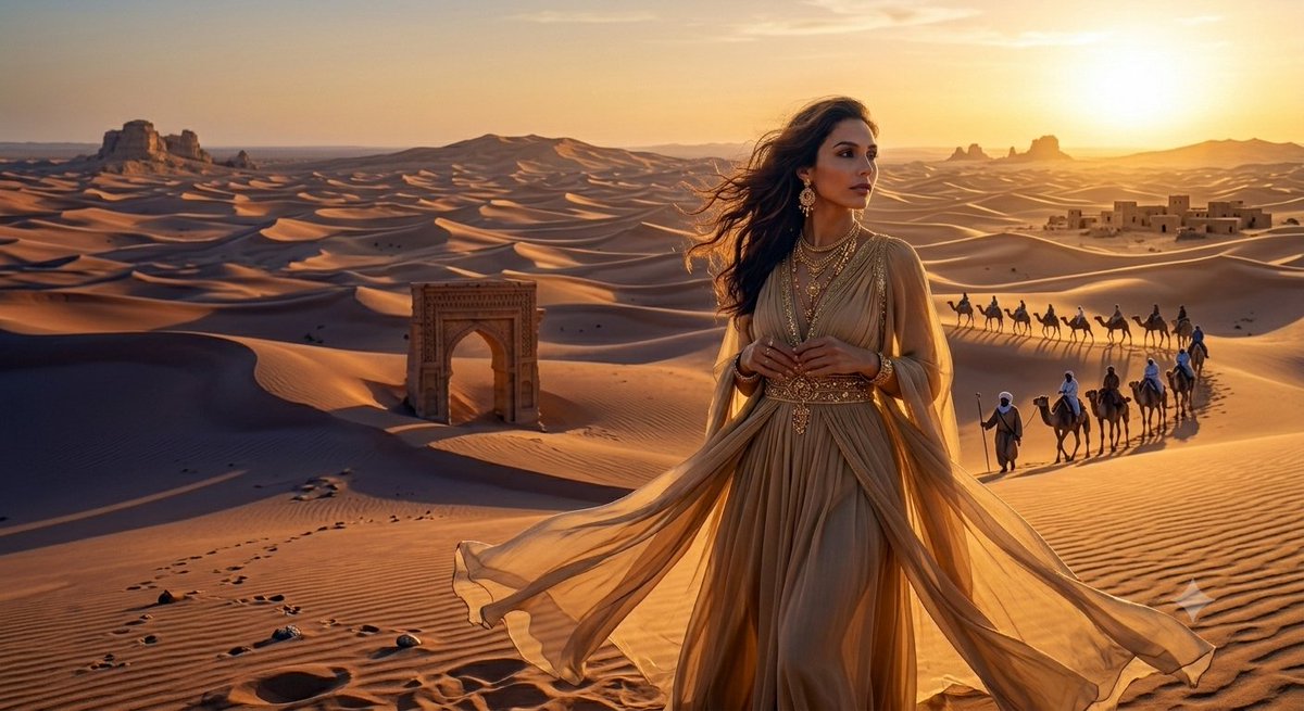 Desert Princess at Sunset - AI image template preview