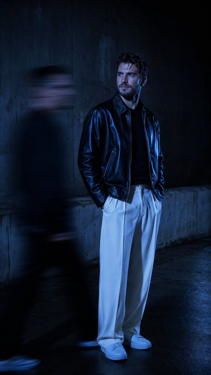 Urban Alley Night Portrait with Motion Blur - AI image template preview