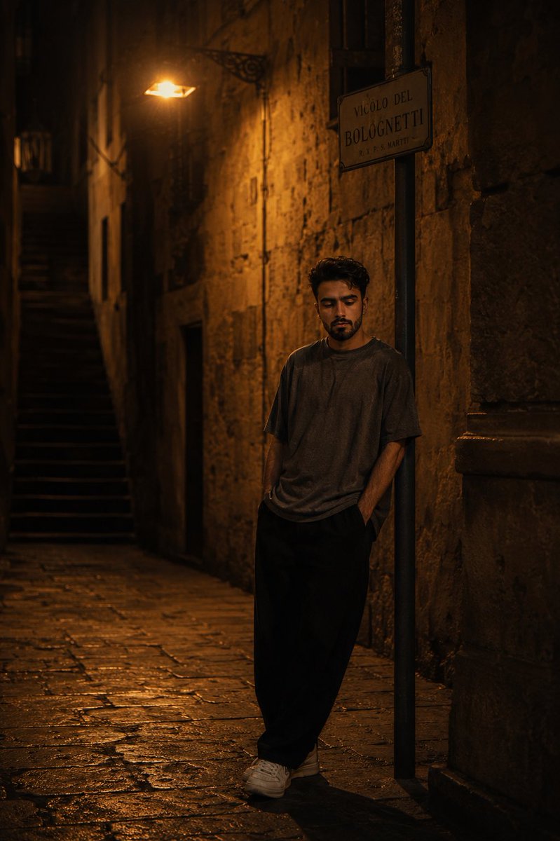 European Stone Alley Night Portrait - AI image template preview