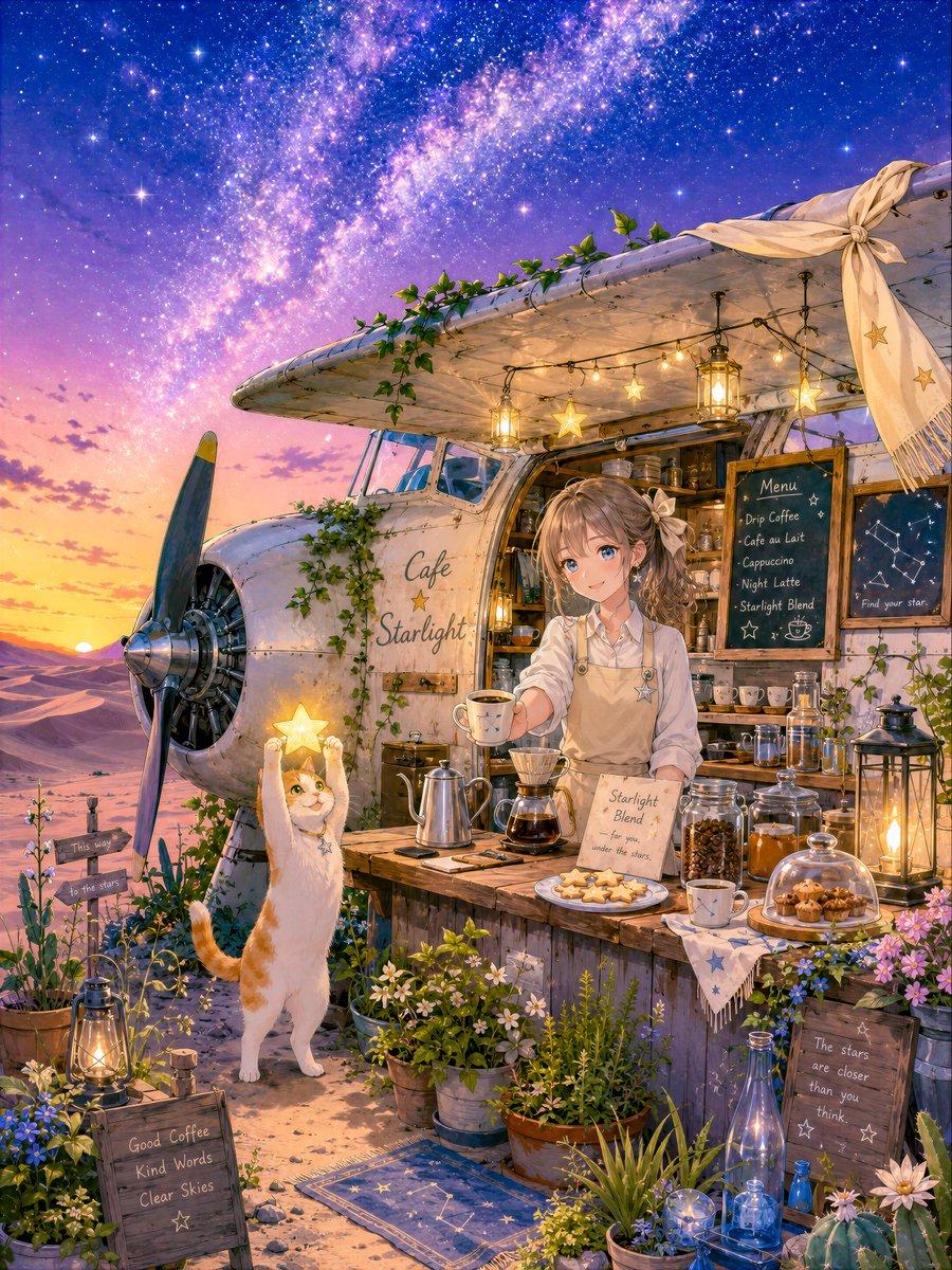 Starlit Desert Airplane Cafe - AI image template preview