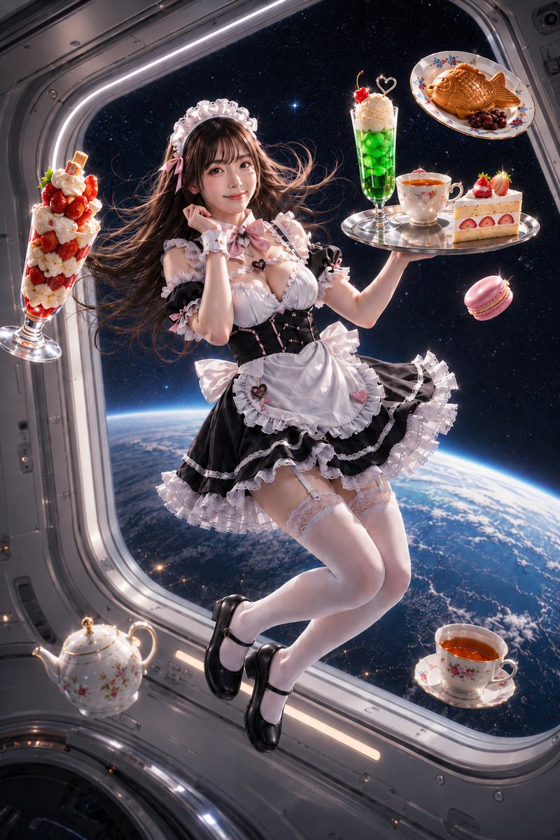 Zero-Gravity Space Station Maid Cafe - AI image template preview
