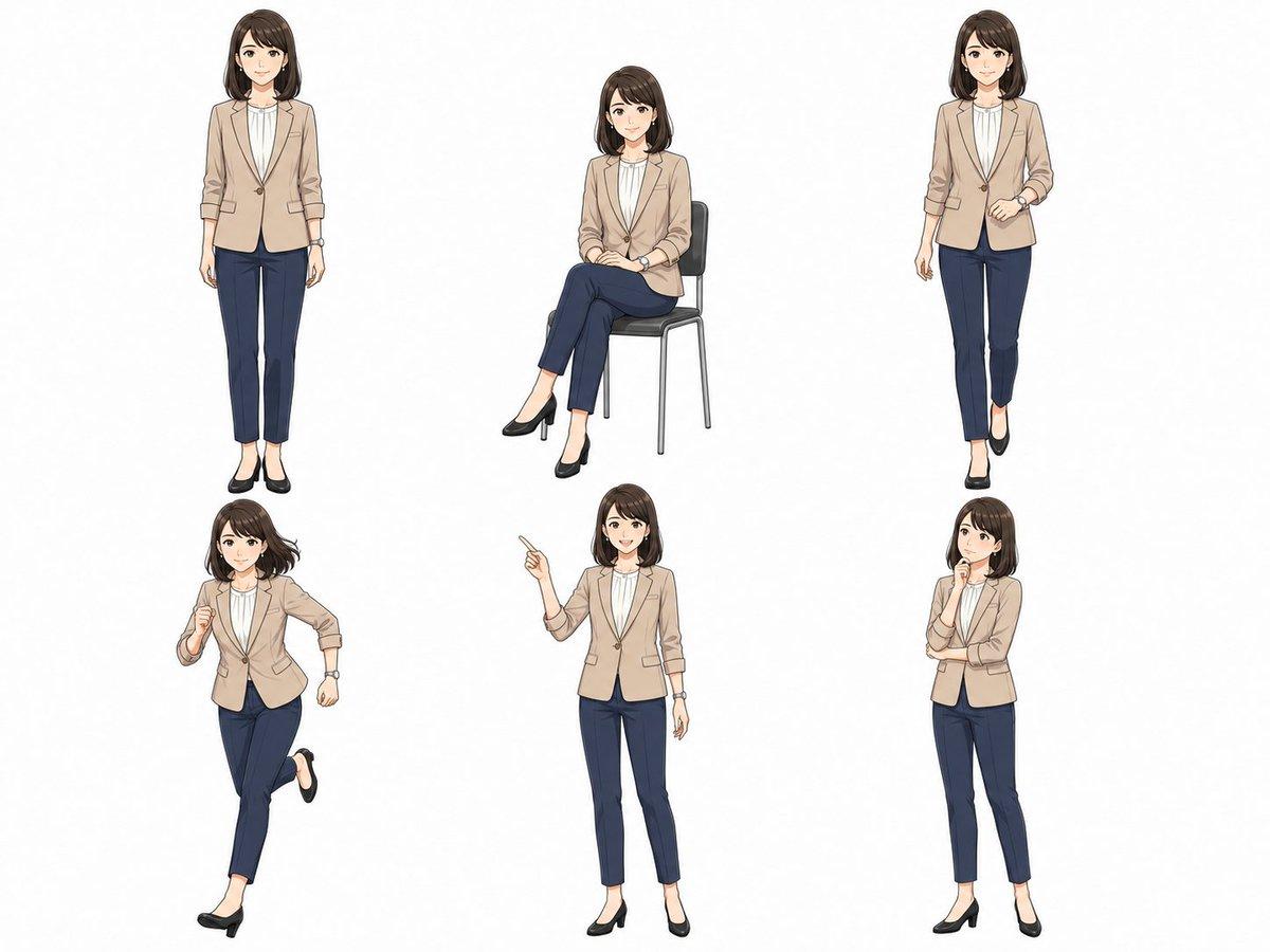 Anime Businesswoman Pose Sheet - AI image template preview
