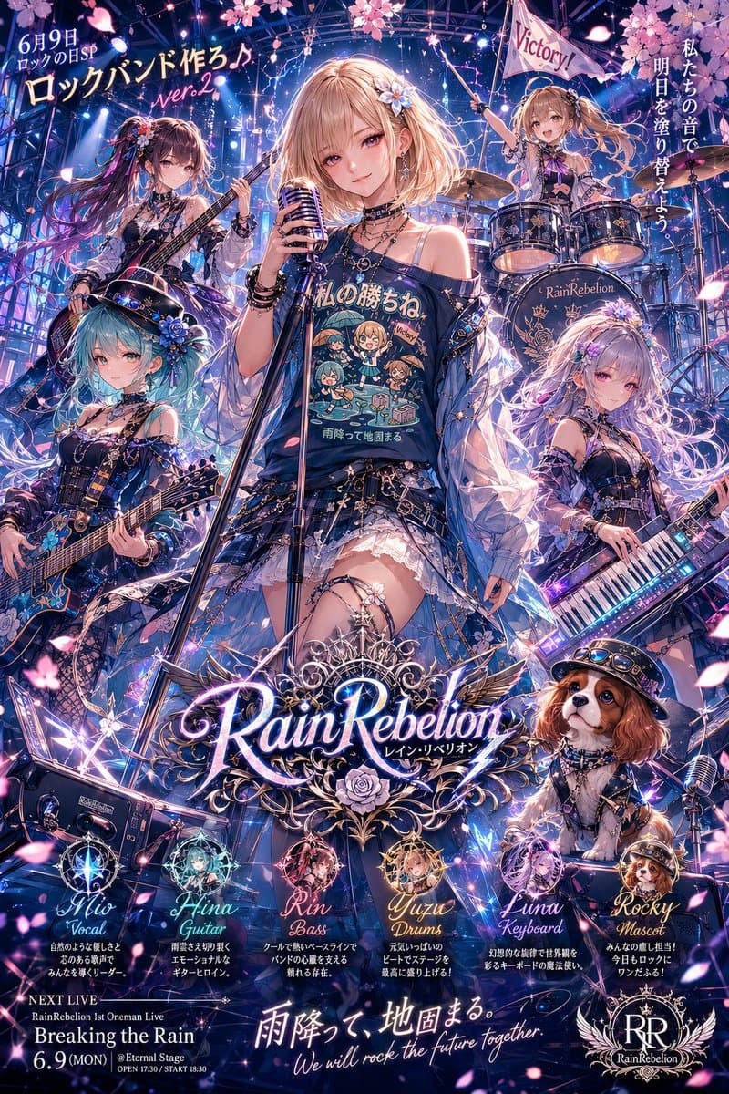 Anime Rock Band Concert Poster - AI image template preview