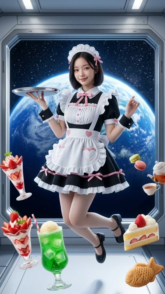 Zero-Gravity Space Maid Cafe Portrait - AI image template preview