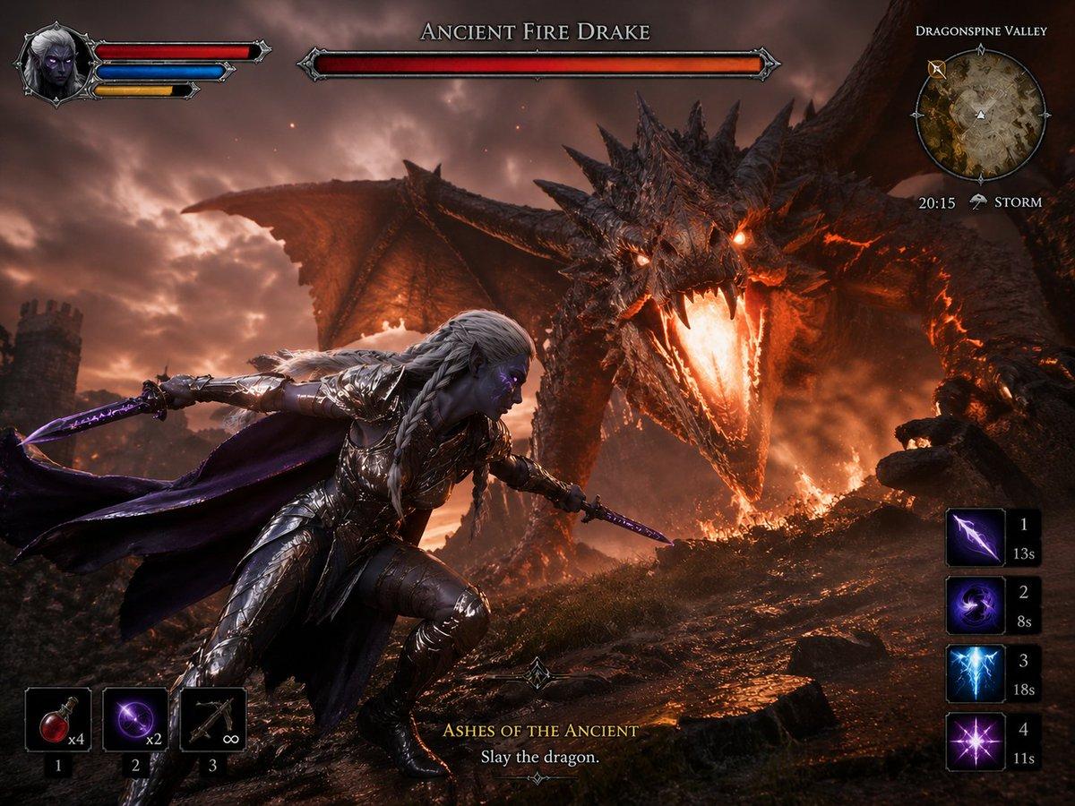 Dark Elf vs Ancient Fire Drake Gameplay - AI image template preview