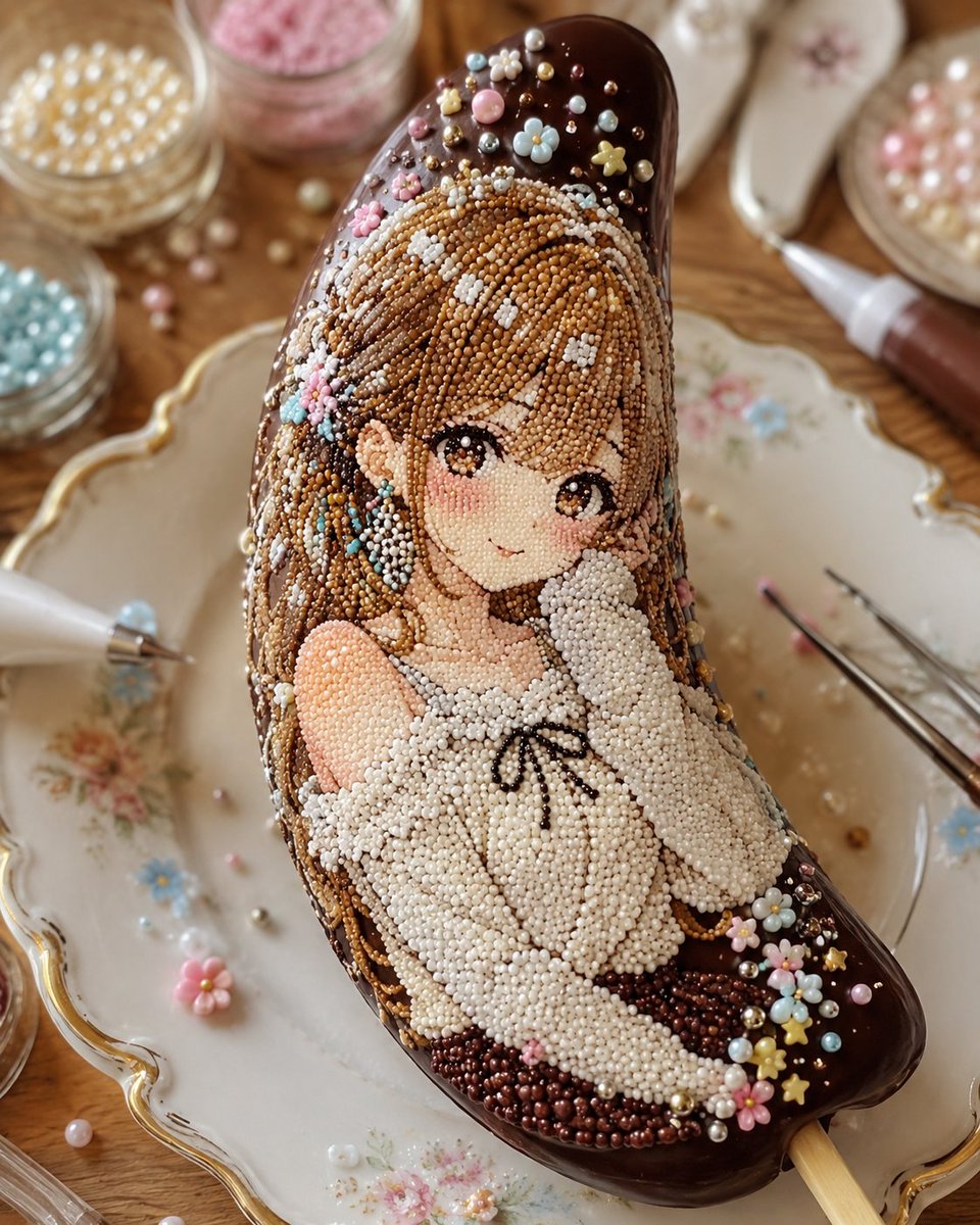 Kawaii Bead Art Chocolate Banana - AI image template preview