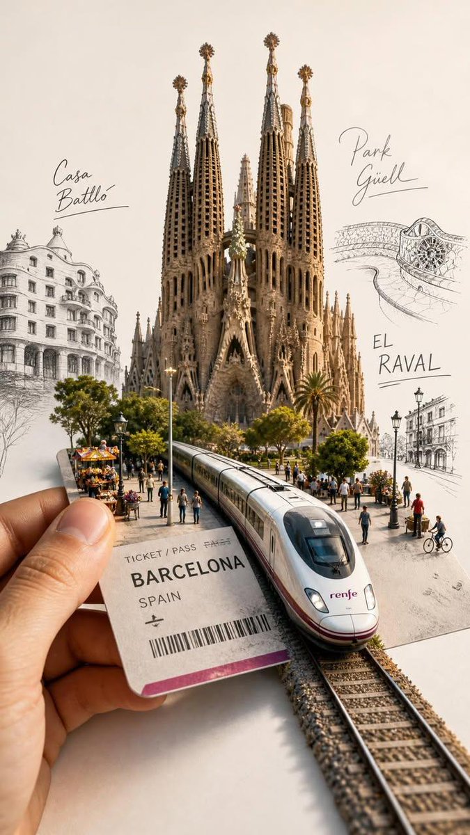Forced Perspective Travel Ticket Train - AI image template preview