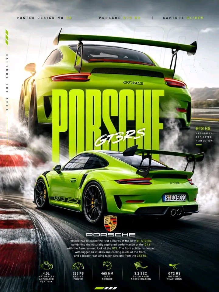 Porsche 911 GT3 RS Motorsport Poster - AI image template preview