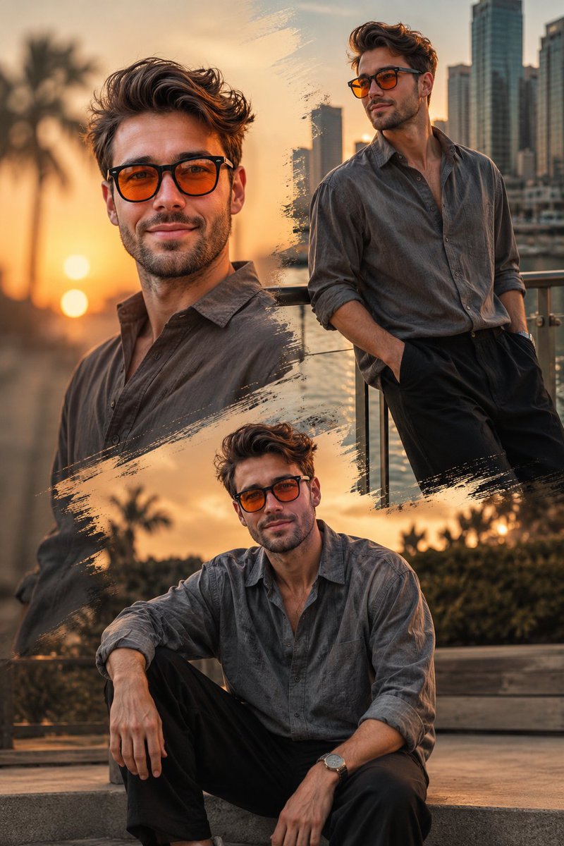 Golden Hour Fashion Collage - AI image template preview