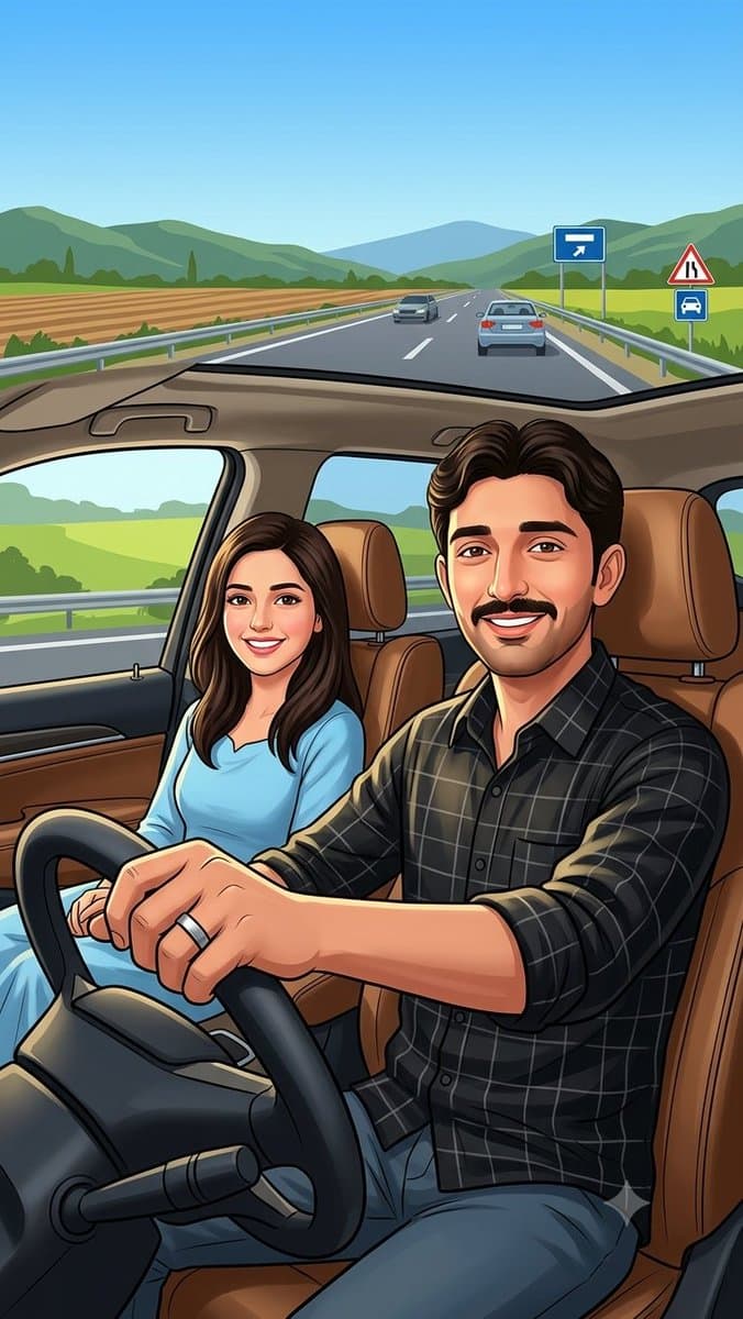 Rural Highway Drive Illustration - AI image template preview