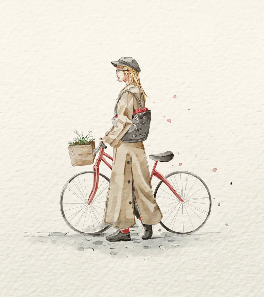 Watercolor Fashion Sketch with Bicycle - AI image template preview