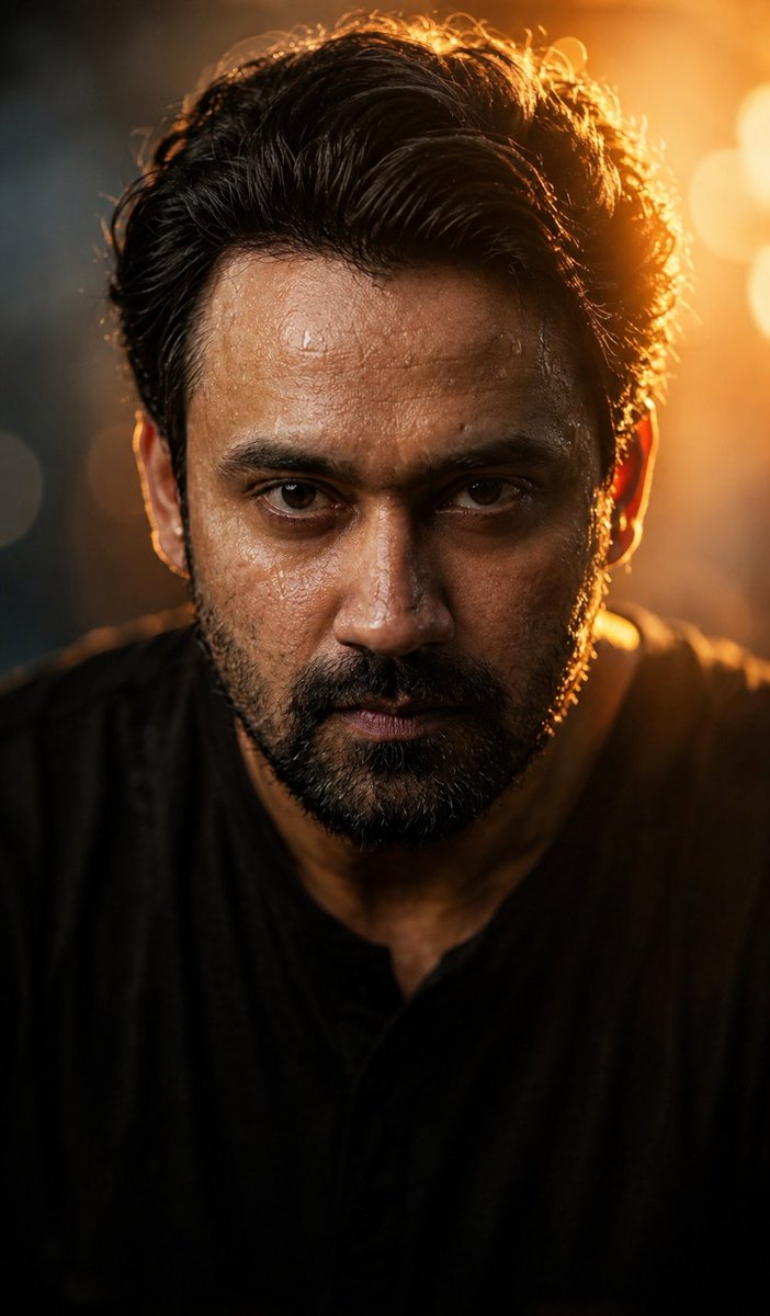 Cinematic Wet Face Portrait at Golden Hour - AI image template preview