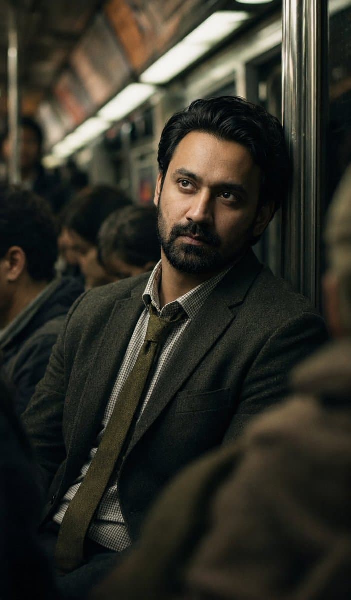 Melancholic Subway Commuter Portrait - AI image template preview