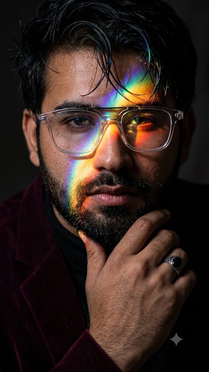 Prismatic Rainbow Light High Fashion Portrait - AI image template preview