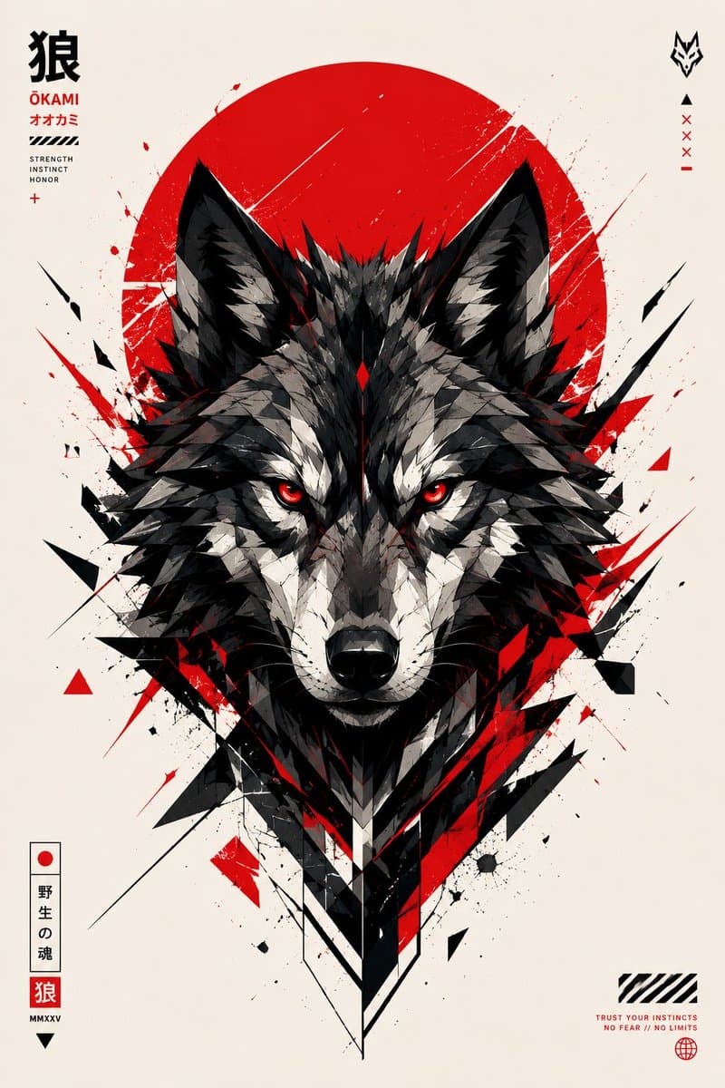 Geometric Wolf Head Japanese Poster preview