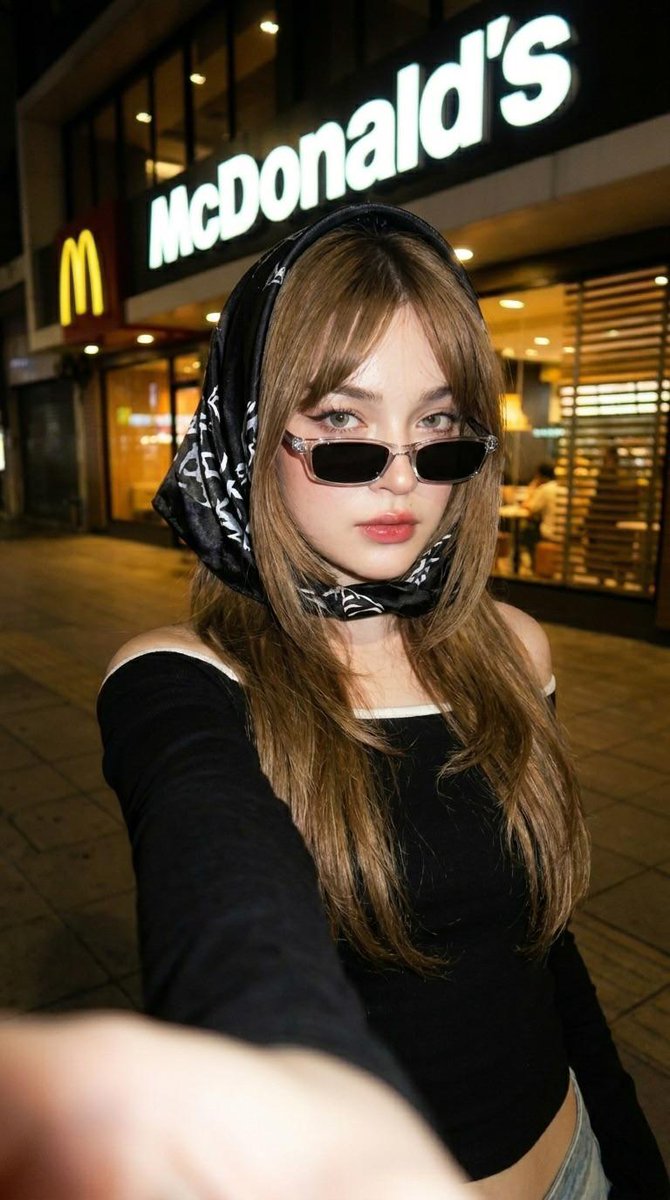 Nighttime Street Fashion Selfie - AI image template preview