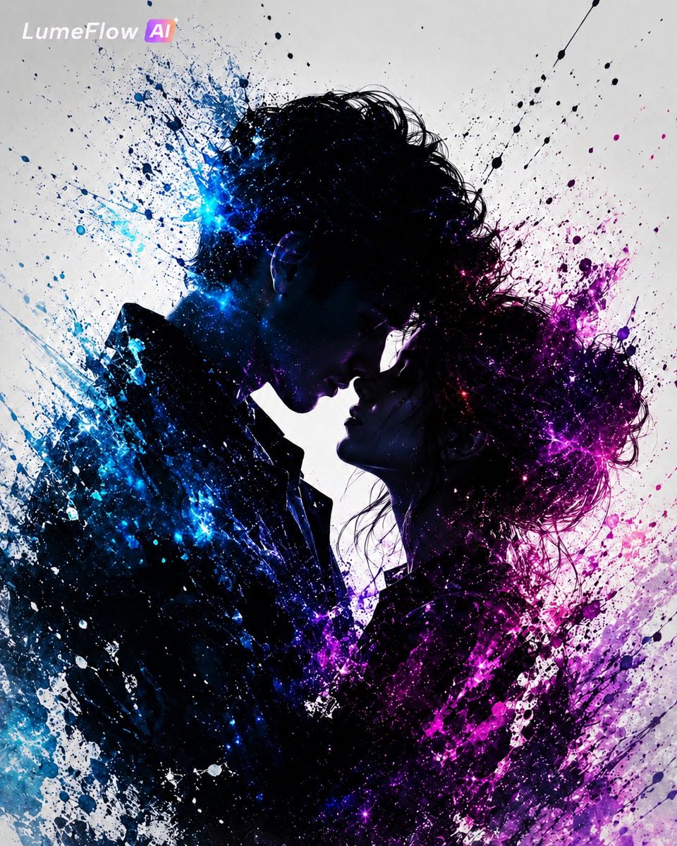 Cosmic Ink Splash Couple Silhouette - AI image template preview