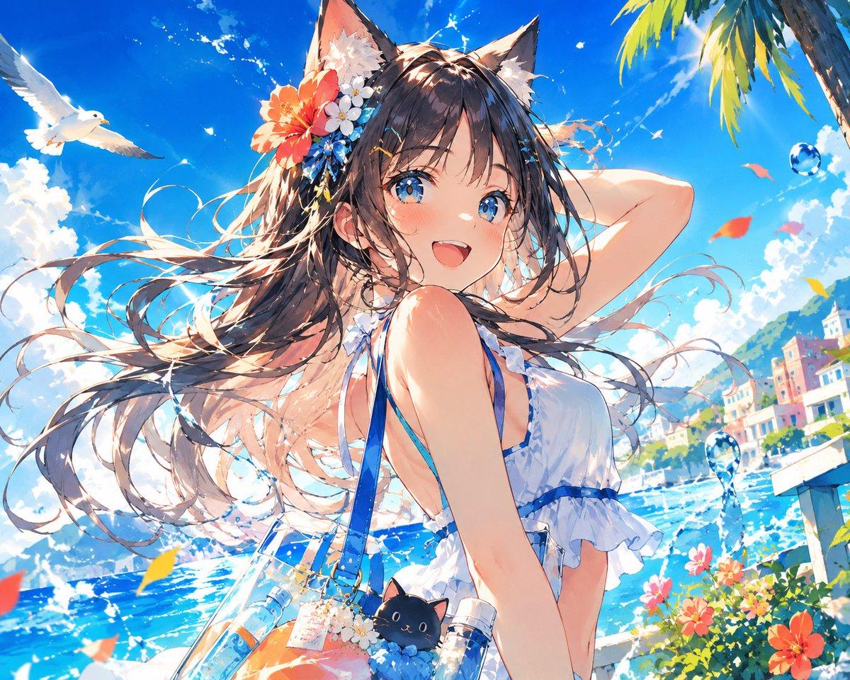 Cat Ear Girl Digital Illustration - AI image template preview