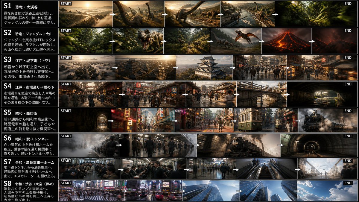 Multi-Era Cinematic FPV Storyboard - AI image template preview