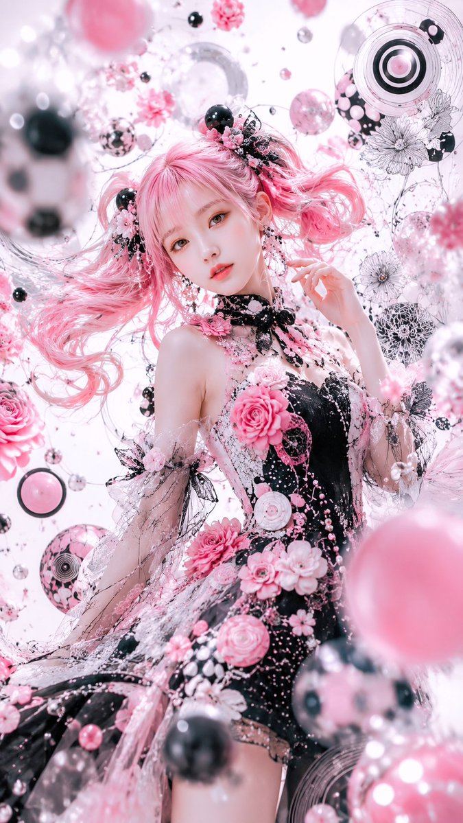 Pink Gothic Floral Fantasy Portrait - AI image template preview