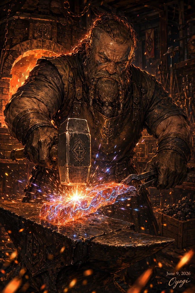 Fantasy Blacksmith Forge Scene - AI image template preview