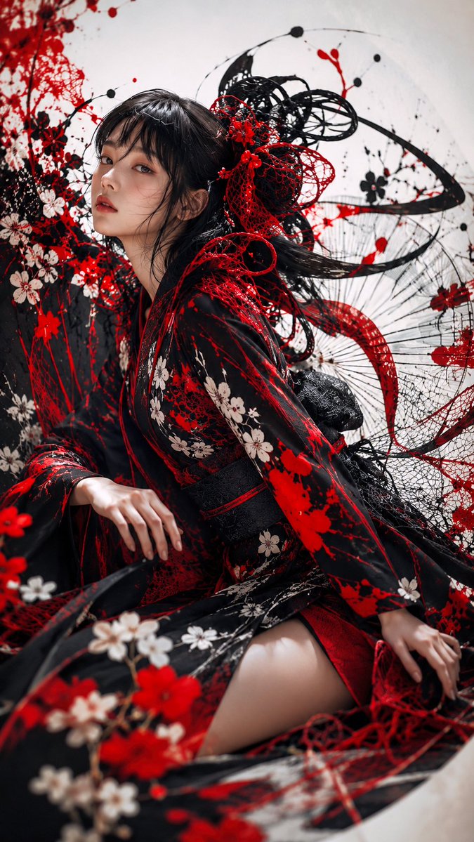 Gothic Kimono Ink Fashion Portrait - AI image template preview