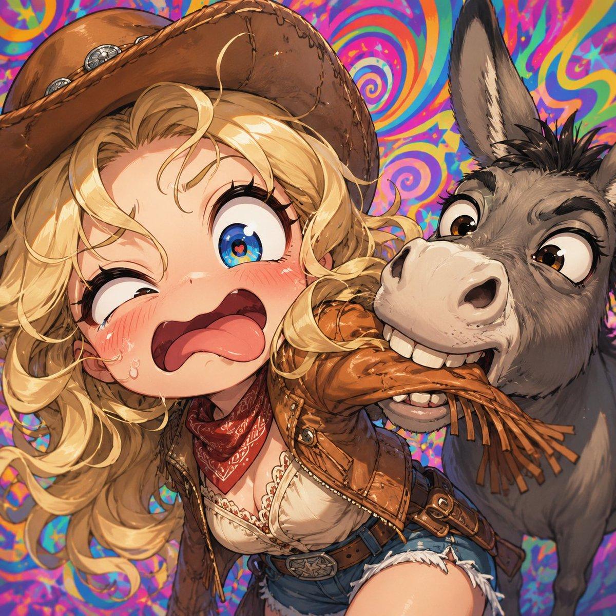 Anime Cowgirl and Donkey Selfie - AI image template preview