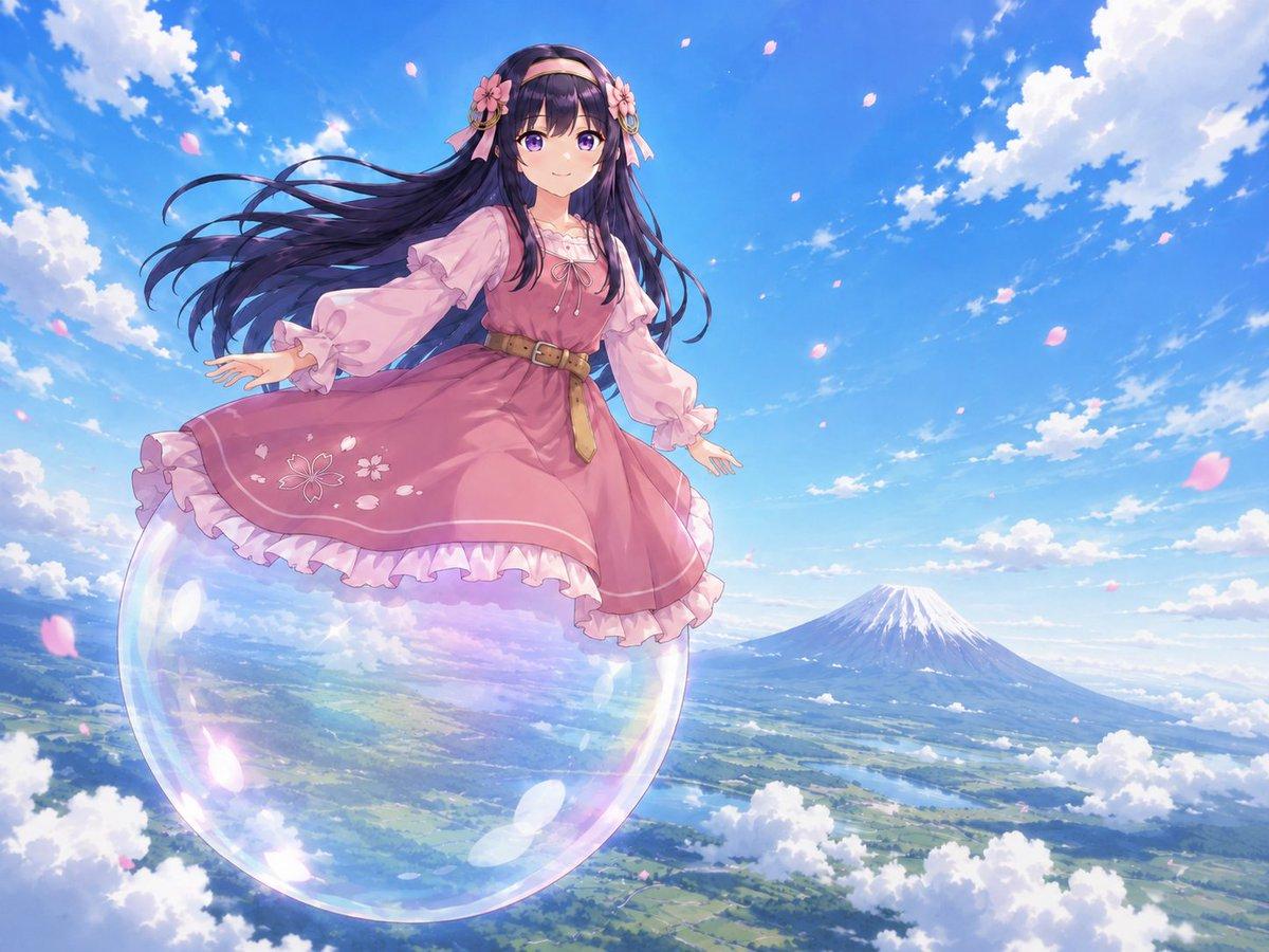 Anime Girl Floating Over Niseko - AI image template preview