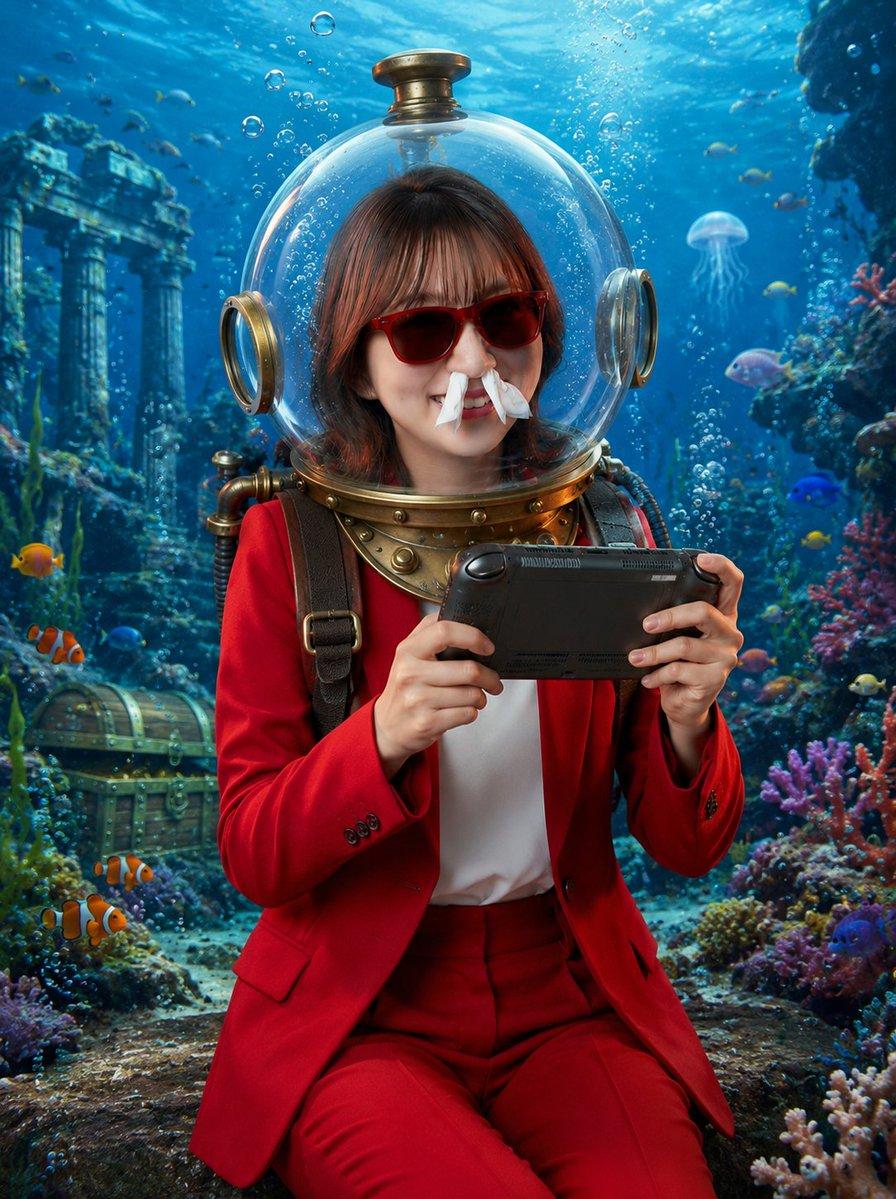 Underwater Gamer in Diving Helmet - AI image template preview