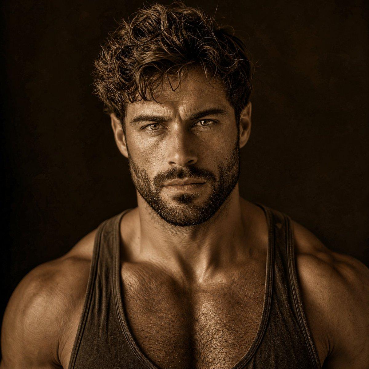Sepia Muscular Portrait With Obscured Face preview