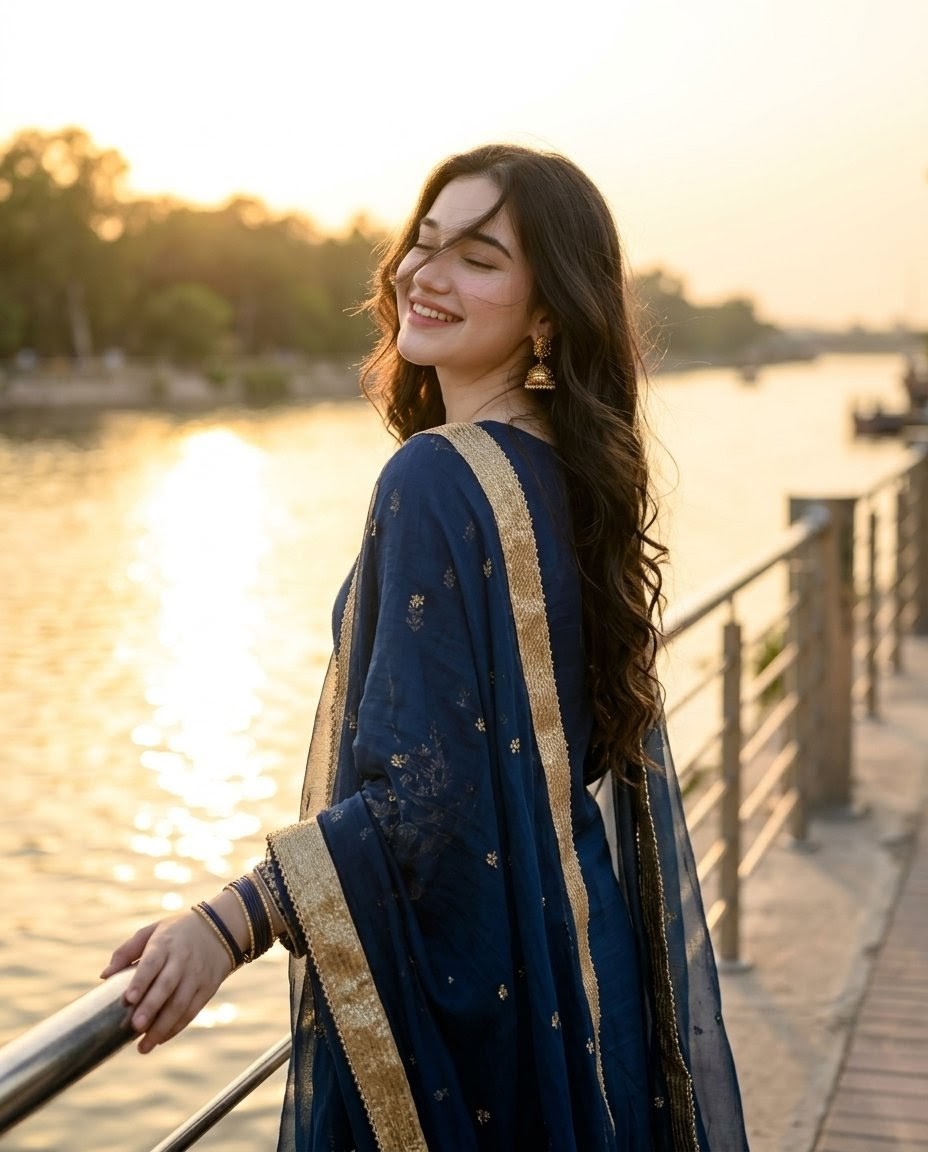 Golden Hour Riverside Portrait - AI image template preview