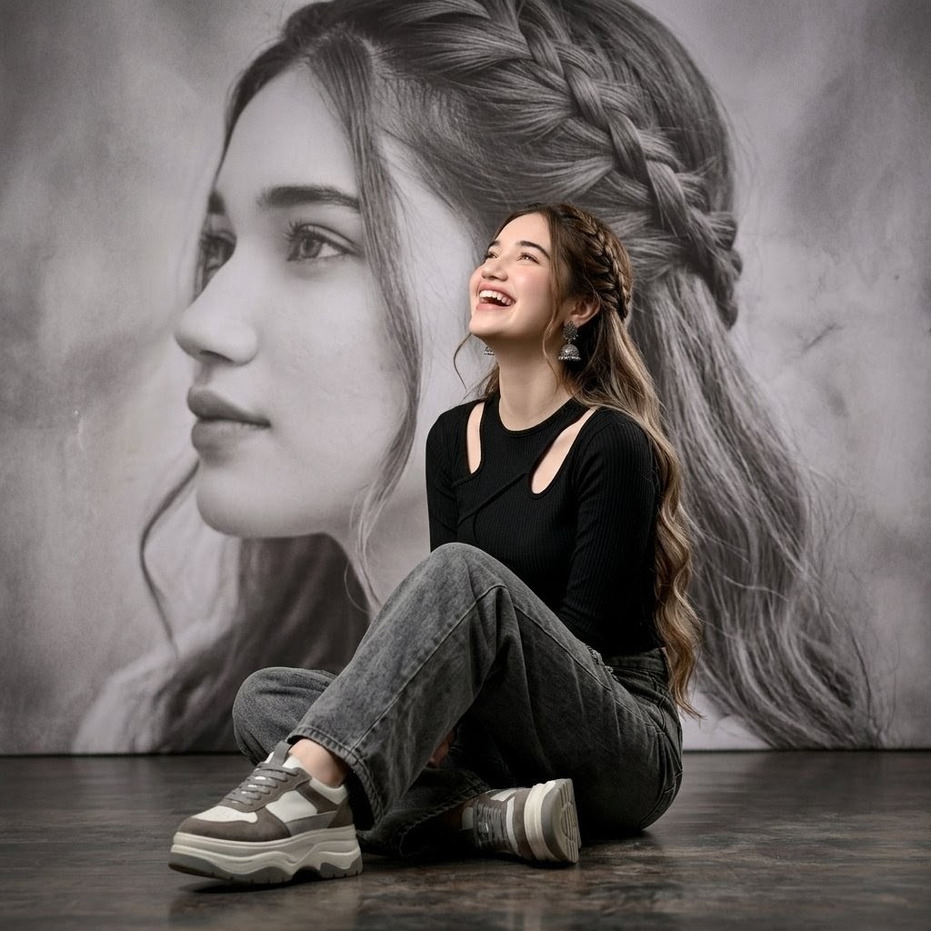 Braided Hair Studio Fashion Portrait - AI image template preview