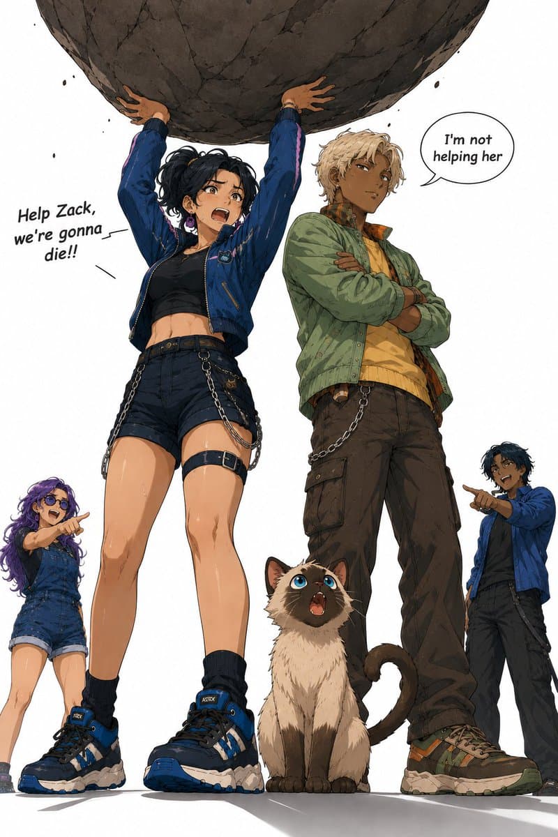 Anime Boulder Rescue Comedy Scene - AI image template preview