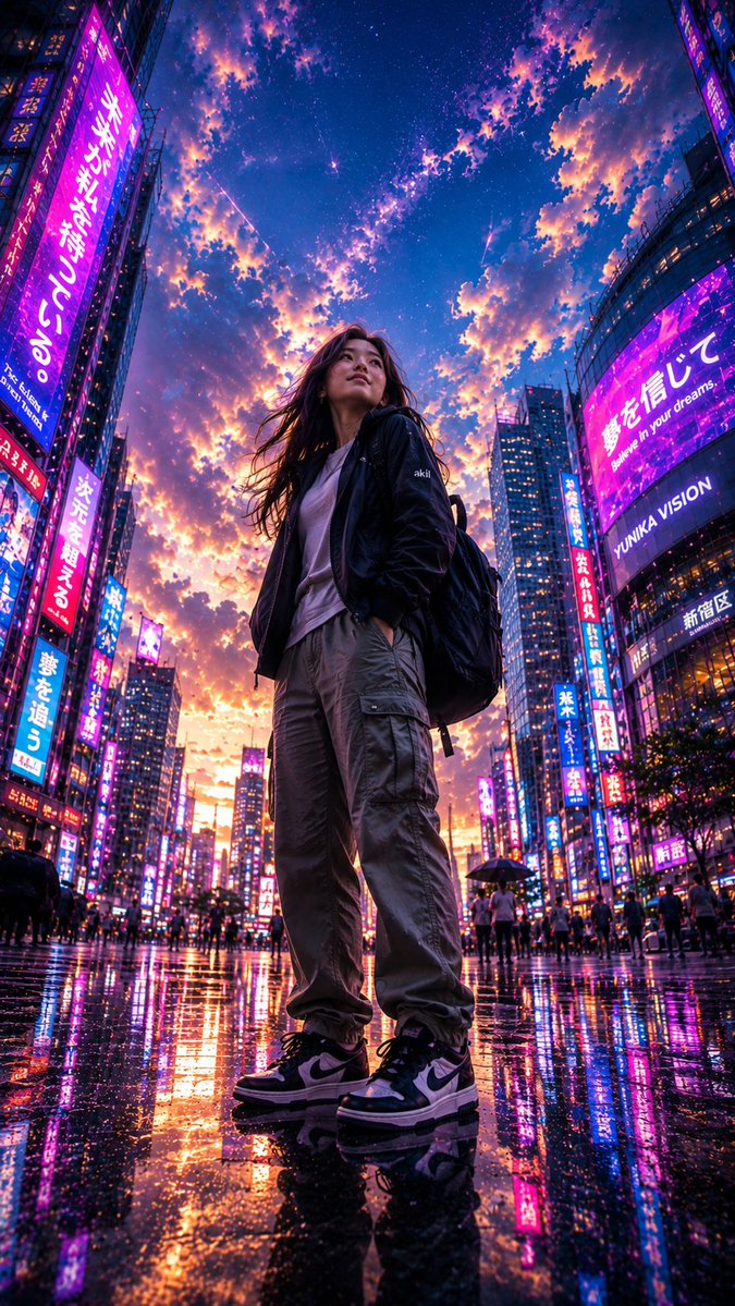 Fisheye Cyberpunk City Portrait - AI image template preview