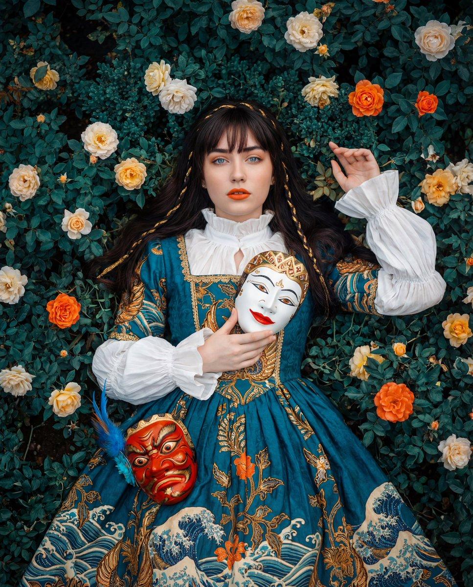 Cultural Fusion Overhead Portrait with Masks - AI image template preview