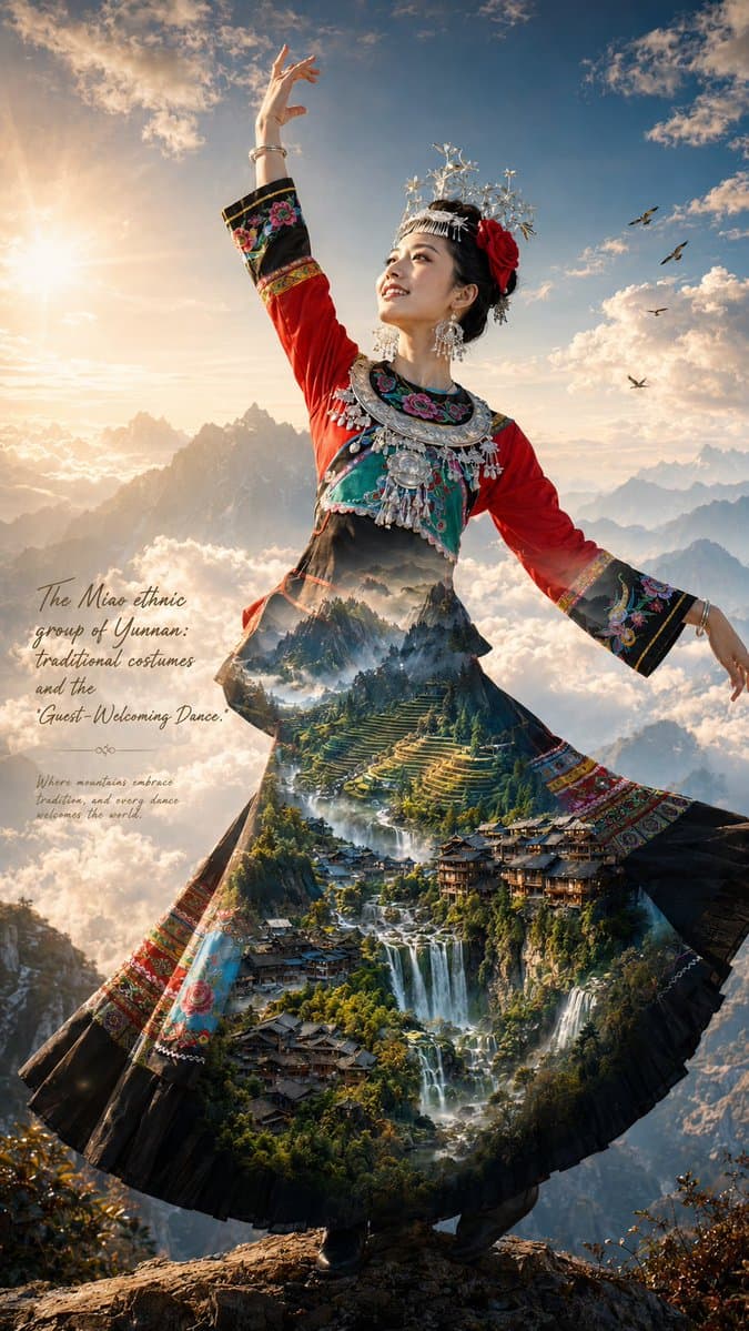 Miao Ethnic Double Exposure Poster - AI image template preview