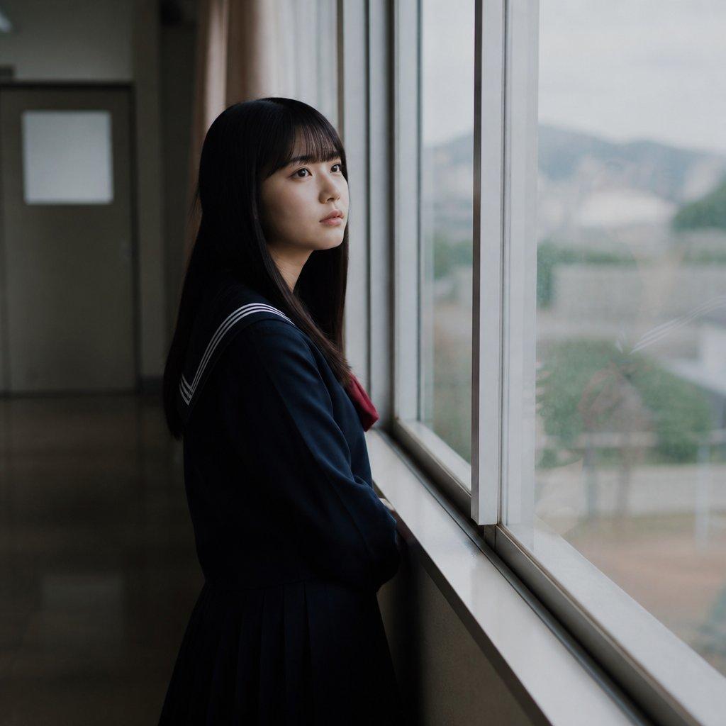 Anonymous Schoolgirl by Window - AI image template preview