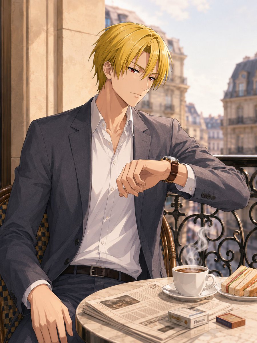 Anime Man at Paris Café - AI image template preview