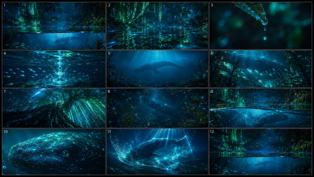 Bioluminescent Aquatic Creature Storyboard - AI image template preview