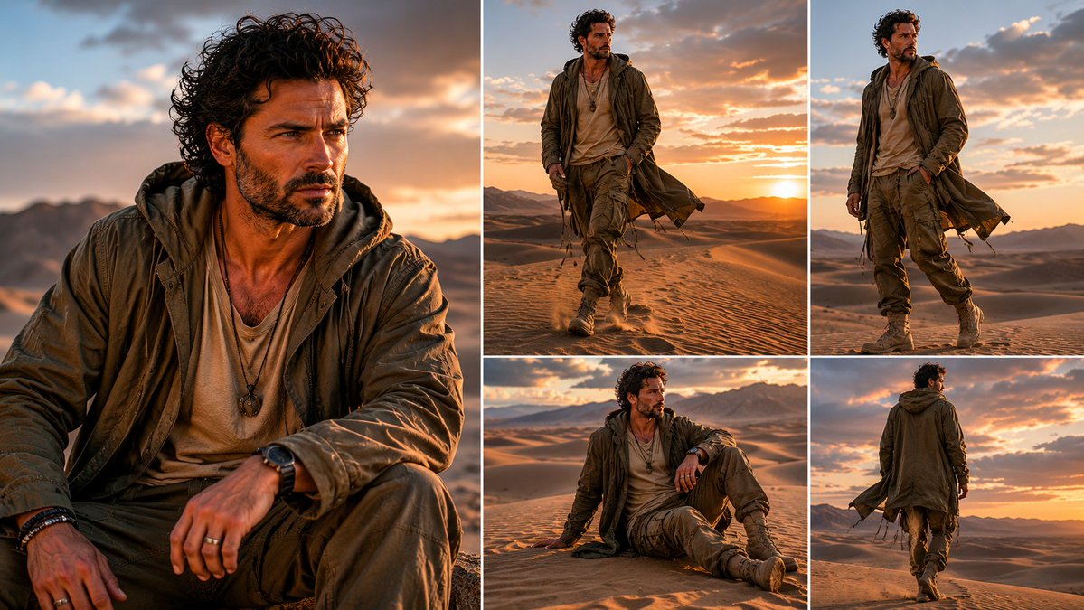Desert Wanderer Five-Panel Collage - AI image template preview