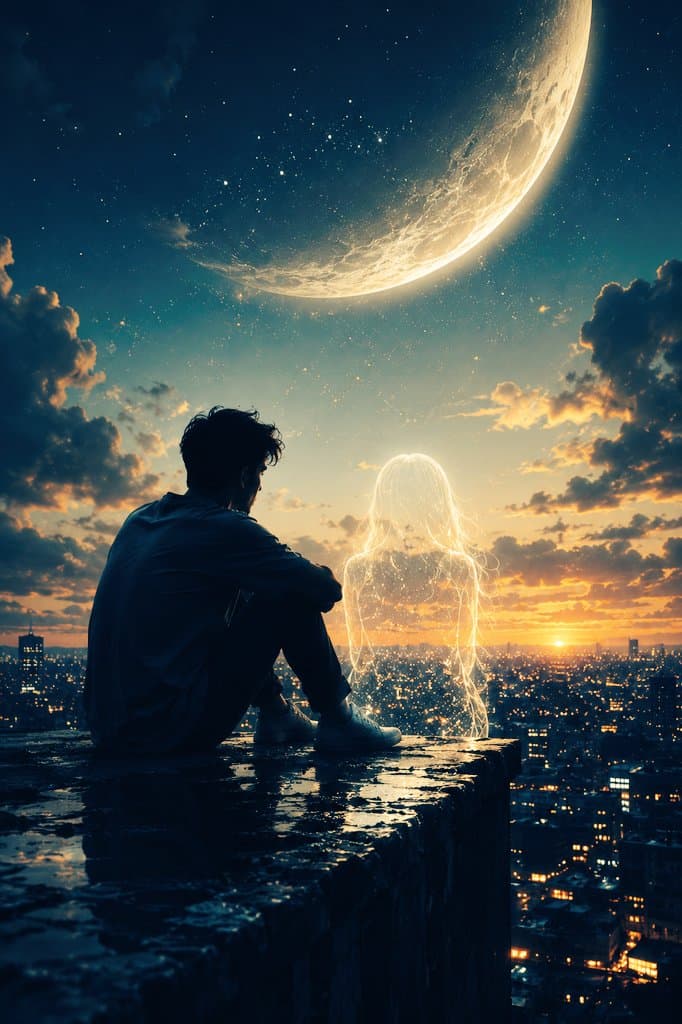 Ethereal Silhouette on a Rooftop Edge - AI image template preview