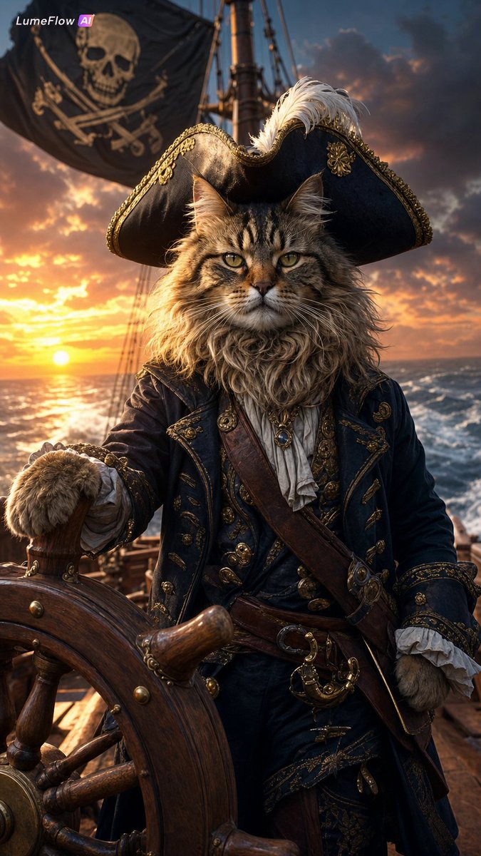 Fluffy Pirate Cat Captain Portrait - AI image template preview