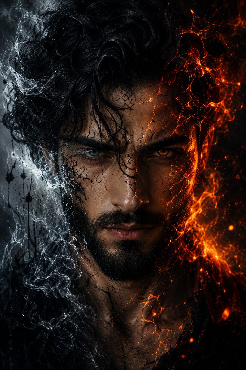 Fire and Ice Elemental Man Portrait - AI image template preview
