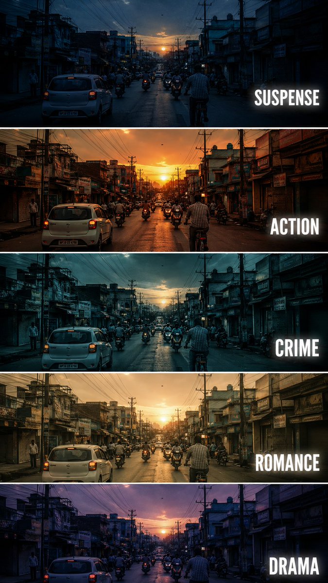 Cinematic Film Genre Color Grading Comparison - AI image template preview