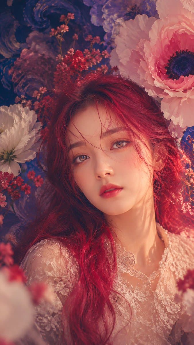 Anonymous Floral Crimson Portrait - AI image template preview